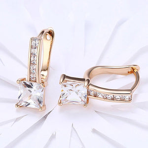 14K Gold Plating White Swarovski Elements Sleek Lever back Earrings