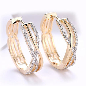 14K Gold Plating White Swarovski Elements Twisted Abstract Clip On Earrings