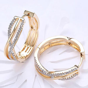 14K Gold Plating White Swarovski Elements Twisted Abstract Clip On Earrings