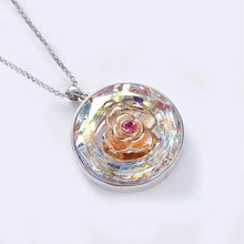 Load image into Gallery viewer, 14K White Gold Plated Floral Design Circular Pendant Necklace
