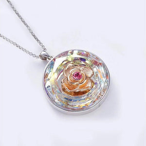 14K White Gold Plated Floral Design Circular Pendant Necklace