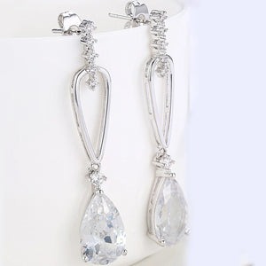 14K White Gold Plating Dangling White Swarovski Pear Cut Earrings