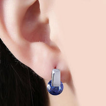 Load image into Gallery viewer, 14K White Gold Plating Sleek Blue Swarovski Elements Earrings
