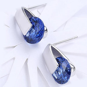 14K White Gold Plating Sleek Blue Swarovski Elements Earrings