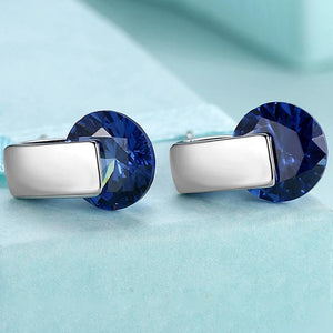 14K White Gold Plating Sleek Blue Swarovski Elements Earrings