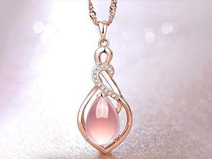 18 Kt Rose Gold Pink Rhinestone Pendant Necklace