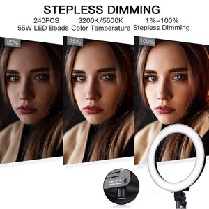 18" LED Ring Light 55W 3200K-5 600K Dimmable Selfie Ring Light