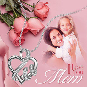 18K White Gold I Love you Mom Heart Necklace