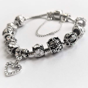 18K White Gold Plated Crystal Heart Charm Bracelet