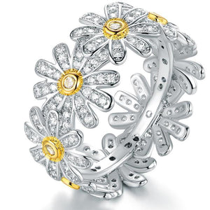 18K White Gold Plated Floral Sunflower Ring Made with Swarovski Crystals