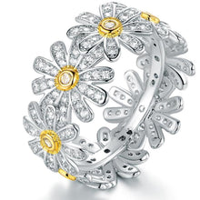 Load image into Gallery viewer, 18K White Gold Plated Floral Sunflower Ring Made with Swarovski Crystals
