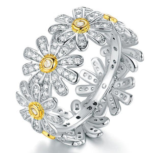 18K White Gold Plated Floral Sunflower Ring with Swarovski Crystals