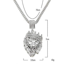 Load image into Gallery viewer, 18K White Gold Plated Pave King of the Jungle Lion Crown Pendant Medallion Necklace
