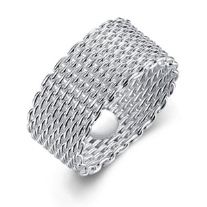 18K White Gold Plated Sleek Mesh Wire Ring