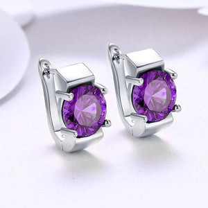 18K White Gold Simulated Amethyst Metallic Leverback Earrings Set