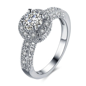 18K White Gold Single Crystal Multi Pav'e Engagement Ring