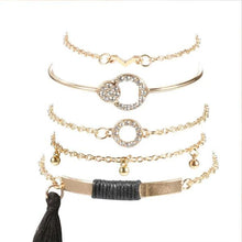 Load image into Gallery viewer, 5-Piece: Black Tassel Pav&#39;e Bracelet Set
