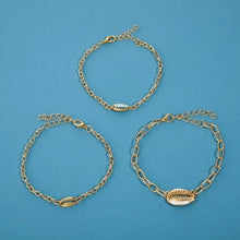 Load image into Gallery viewer, 3-Piece Set: Turquoise Sea-Shell Bracelet Set in 14K Gold
