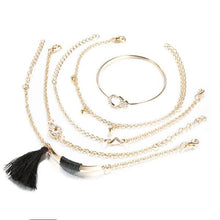Load image into Gallery viewer, 5-Piece: Black Tassel Pav&#39;e Bracelet Set

