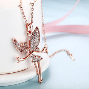 18K Rose Gold Plated Swarovski Elements Flying Angel Necklace