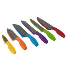 Load image into Gallery viewer, 6-Piece Set: Sazon Stainless Steel Knife and Colorful Slip Covers
