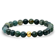 Load image into Gallery viewer, 2-Piece: Green Agate Beaded and 18k Gold Plated Box Link Bracelet Set
