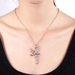 18K Rose Gold Plated Swarovski Elements Flying Angel Necklace