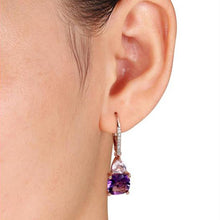 Load image into Gallery viewer, Amethyst and Tanzanite Duo Stone Dangling Leverback Earrings
