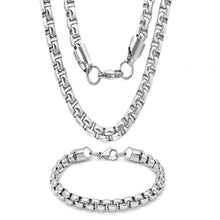 Load image into Gallery viewer, Steeltime Men's 7mm Round Box Stainless Steel Necklace and Bracelet
