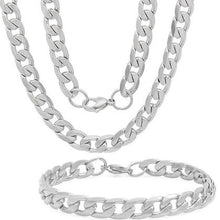 Load image into Gallery viewer, Steeltime Men's 8mm Stainless Steel Diamond Cut Cuban Link Chain Necklace and Bracelet
