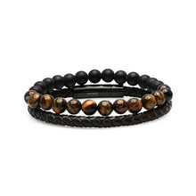 Load image into Gallery viewer, 2-Piece: Men&#39;s Leather Braided Bracelet Beaded with Tiger Eye

