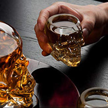 Load image into Gallery viewer, Eravino Large Skull Face Decanter with 4 Skull Shot Glasses and Beautiful Wooden Base
