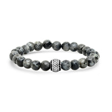 Load image into Gallery viewer, 2-Piece Set: Men&#39;s Black Leather/Stainless Steel and Gray Agate Bracelets
