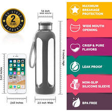 Load image into Gallery viewer, Swig Savvy Glass Water Bottles with Protective Silicone Sleeve &amp; Stainless Steel Leak Proof Lid
